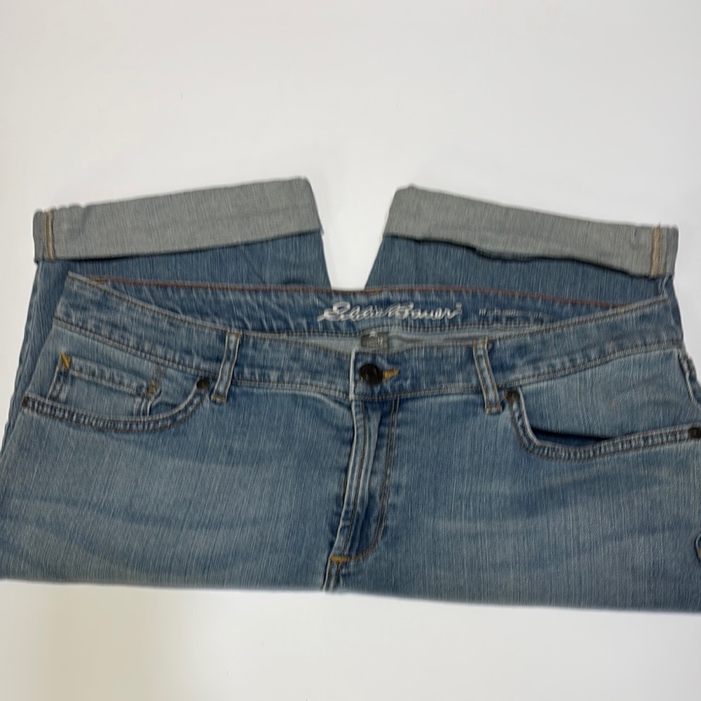 Eddie Bauer Worn In High Waisted Comfortable Blue Stone Wash Denim Jean Shorts